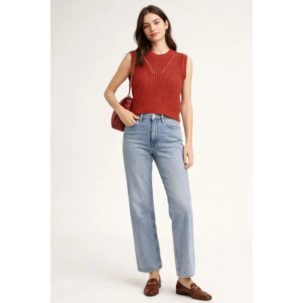 Madewell Mariella Pointelle Sweater Tee In Roasted Squash (Orange Red) Size XS